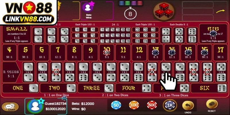 Sicbo VN88 là trò chơi sử dụng 3 viên xúc xắc có 6 mặt chấm từ 1 đến 6